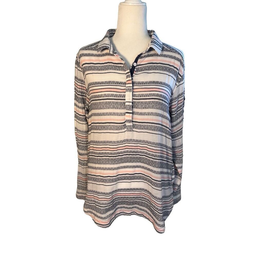 Columbia pink and gray striped 1/2 button long sleeve cotton shirt - L